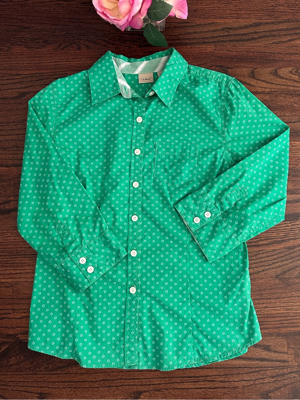 LL Bean 3/4 sleeve button down shirt, size S